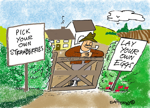 Cartoon: PICK OR LAY! (medium) by EASTERBY tagged agriculture,selfservice