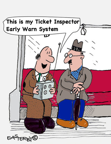 Cartoon: Warn System (medium) by EASTERBY tagged transport,inspectors,ticket,kontrolleur,fahrausweise,fahrausweis,kontrolle,bahn,verkehr,transport,fahrgast,fahrgäste