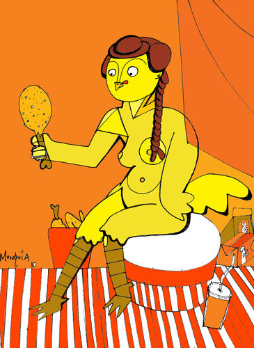 Cartoon: Chick eating chicken (medium) by Munguia tagged miro,mirror,chicken,chick,hot,naked,nude,canivalism,fried,kentucky