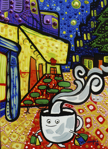Cartoon: Coffee Shop (medium) by Munguia tagged coffe,shop,cafeteria,cafe,cup,van,gogh,vincent,terrace,parody,paint,famous,paintings,parodies