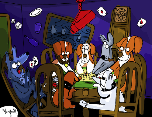 Cartoon: Dogs playing Ouija (medium) by Munguia tagged cassius,marcellus,coolidge,friend,in,need,dogs,playing,poker,ouija,spooky,parody