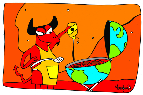Cartoon: Global Warming (medium) by Munguia tagged global,warming,devil,barbacoa,oil,fire,world,meat