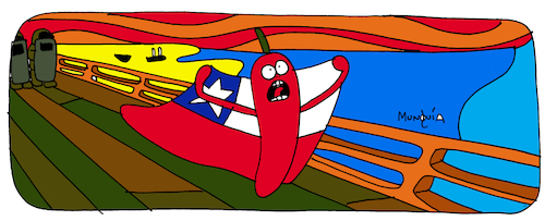 Cartoon: Hot Chile (medium) by Munguia tagged munch,edward,the,scream,el,grito,famous,paintings,parodies,parodias,de,pinturas,famosas,pantys,revolution,latin,america