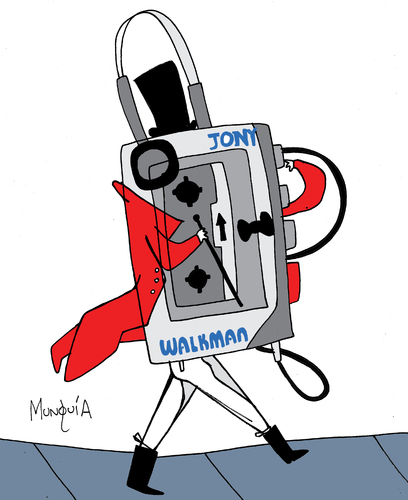 Cartoon: JONY Walkman (medium) by Munguia tagged jonnie,walker,sony,walkman,music,reproductor,elegant,munguia,costa,rica,liquor,wiskey