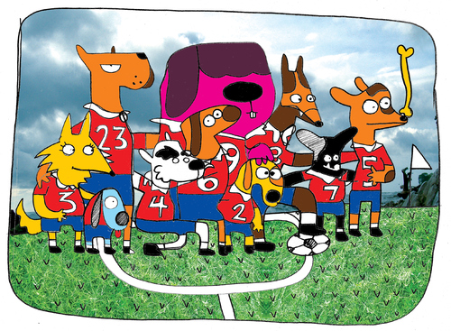 Cartoon: las Perras (medium) by Munguia tagged dogs,soccer,futball,futbol,perros,perras,team