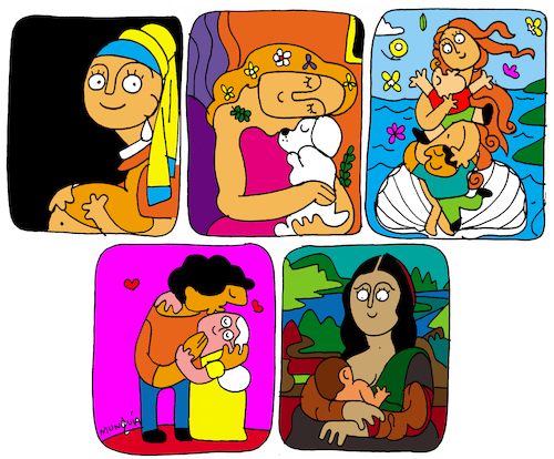 Cartoon: Mama (medium) by Munguia tagged vermeer,pearl,earing,lady,ages,of,women,gustave,klimt,venus,birth,botticelli,kiss,grandma,mama,mom,mother,mami,monalisa,mona,baby,mothership