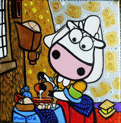 Cartoon: Milky cow (medium) by Munguia tagged milky,cow,lechera,vaca,famous,paintings,parodies,spoof,johannes,vermeer,milkmaid,milk,leche