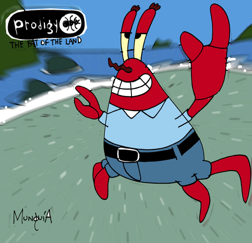 Cartoon: Mr Krabs (medium) by Munguia tagged the,prodigy,fat,of,land,crabs,rock,album,parody,cover,disc