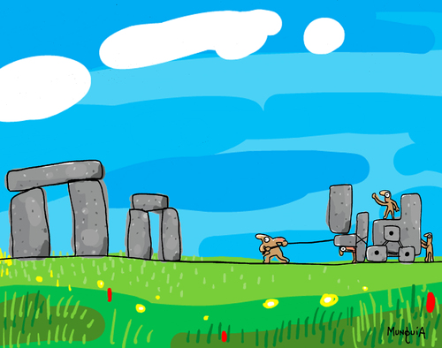 Cartoon: Neolithic Work (medium) by Munguia tagged neolithic,stonehenge,stone,tractor,munguia,past,prehistoric