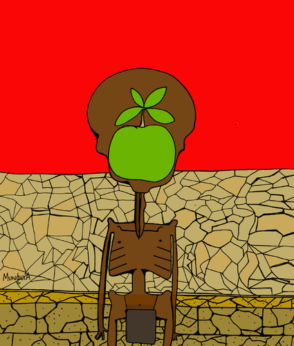 Cartoon: El hijo del Hambre Son of Hunger (medium) by Munguia tagged dry,thin,apple,african,africa,hunger,hungry,starving,man,of,son