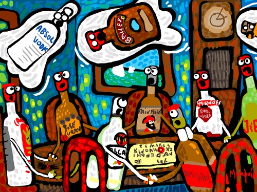 Cartoon: Spirit drinks (medium) by Munguia tagged calcamunguias,costa,rica,bebidas,espirituosas,espiritos,medium,licores