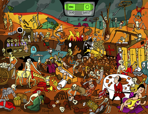 Cartoon: The Score of Dead (medium) by Munguia tagged living,war,skelletons,death,hell,dead,of,triumph,elder,the,bruegel,pieter