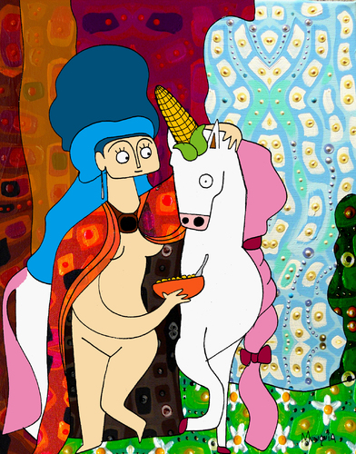 Cartoon: UniCorn (medium) by Munguia tagged unicorn,corn,moreau,symbolism,elote