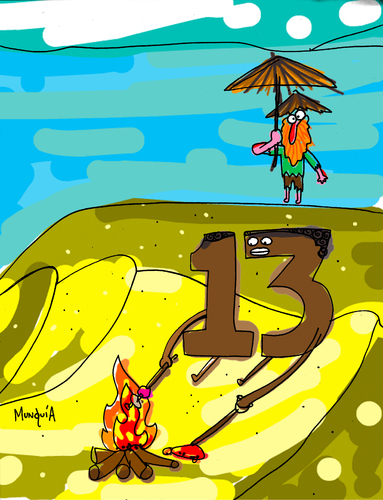 Cartoon: Viernes 13 (medium) by Munguia tagged robinson,crusoe,friday,viernes,13,the,13th,beach,island,desert,naufrago,survivor