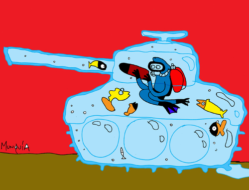 Cartoon: Water tank (medium) by Munguia tagged water,tank,diver,diving,war,fish,h2o,munguia,caricatura,costa,rica,humor,grafico,pun