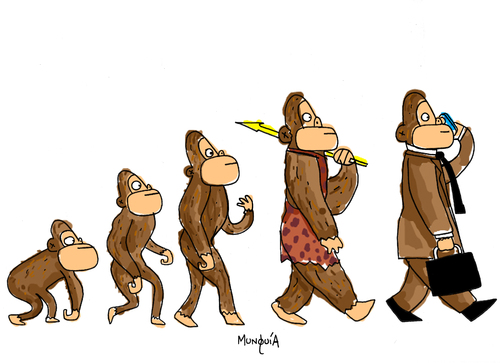Cartoon: we still the same (medium) by Munguia tagged monkey,evolution,munguia,parodie,parodies,darwin,charles,ape,mono,simio,evolucion