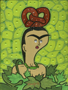 Cartoon: Frida with Pretzel - Paint (small) by Munguia tagged frida,kahlo,braid,haircut,hair,parody,mexico