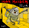 Cartoon: IRON MAIDEN (small) by Munguia tagged iron,maiden,metal,rock,heavy,eddie,eddy,piece,of,mind,cover,album,parody,music