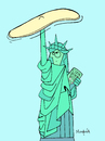 Cartoon: Liberty Pizza (small) by Munguia tagged pizzapitch liberty statue freedom pizza throwing in the air cook book italian new york