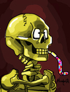 Cartoon: Party Skeleton (small) by Munguia tagged skeleton,with,cigarrette,cigar,smoking,skull,painting,horror,famous,van,gogh,vincent,parody