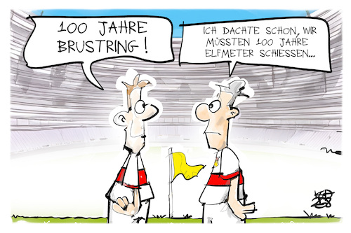 Cartoon: 100 Jahre Brustring (medium) by Kostas Koufogiorgos tagged karikatur,koufogiorgos,100,brustring,vfb,stuttgart,elfmeter,fußball,karikatur,koufogiorgos,100,brustring,vfb,stuttgart,elfmeter,fußball