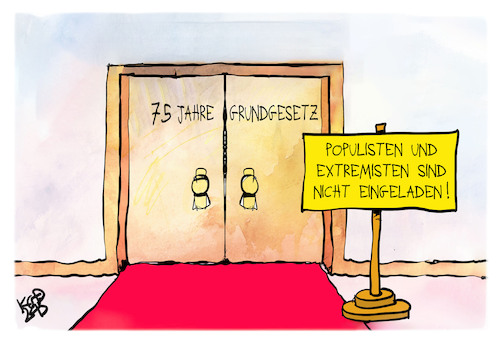 Cartoon: 75 Jahre Grundgesetz (medium) by Kostas Koufogiorgos tagged karikatur,koufogiorgos,75,jahre,grundgesetz,feier,populismus,extremismus,karikatur,koufogiorgos,75,jahre,grundgesetz,feier,populismus,extremismus