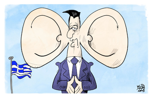Cartoon: Abhöraffäre in Griechenland (medium) by Kostas Koufogiorgos tagged griechenland,mitsotakis,predator,abhöraffäre,griechenland,mitsotakis,predator,abhöraffäre
