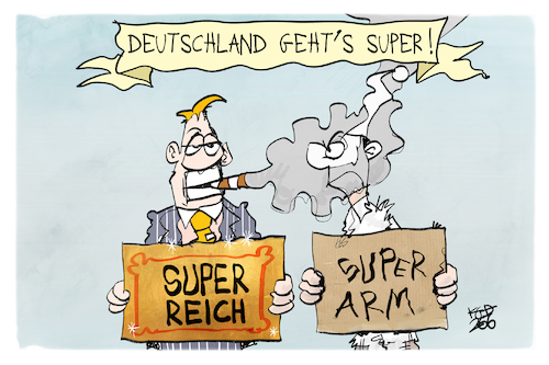 Cartoon: Alles super! (medium) by Kostas Koufogiorgos tagged karikatur,koufogiorgos,super,arm,reich,ungleichheit,sozial,michel,karikatur,koufogiorgos,super,arm,reich,ungleichheit,sozial,michel