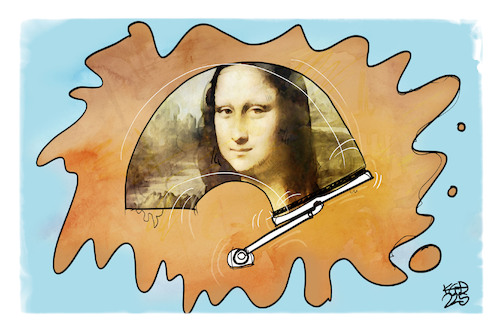 Cartoon: Anschlag auf die Mona Lisa (medium) by Kostas Koufogiorgos tagged karikatur,koufogiorgos,monalisa,louvre,kunst,gemälde,attentat,da,vinci,scheibenwischer,anschlag,karikatur,koufogiorgos,monalisa,louvre,kunst,gemälde,attentat,da,vinci,scheibenwischer,anschlag