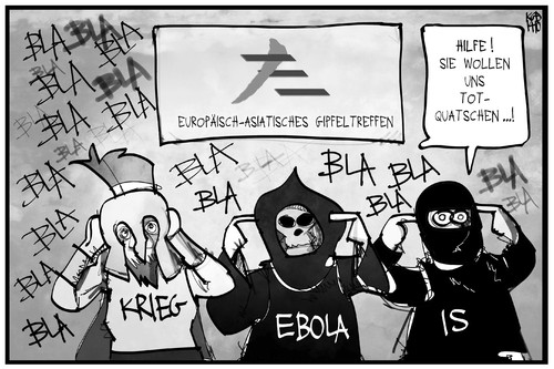 Cartoon: ASEM-Gipfel (medium) by Kostas Koufogiorgos tagged karikatur,koufogiorgos,illustration,cartoon,asem,gipfel,ebola,is,krieg,tod,politik,virus,terrorismus,krankheit,krise,karikatur,koufogiorgos,illustration,cartoon,asem,gipfel,ebola,is,krieg,tod,politik,virus,terrorismus,krankheit,krise