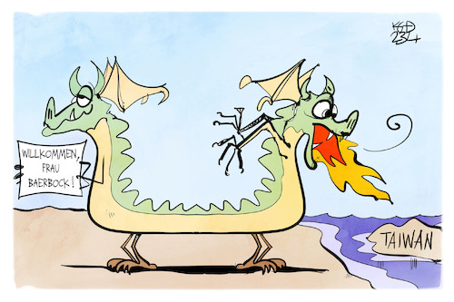 Cartoon: Baerbock in China (medium) by Kostas Koufogiorgos tagged karikatur,koufogiorgos,baerbock,china,drache,taiwan,karikatur,koufogiorgos,baerbock,china,drache,taiwan