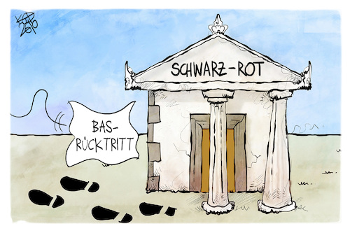 Cartoon: Bas-Rücktritt (medium) by Kostas Koufogiorgos tagged karikatur,koufogiorgos,bas,rücktritt,schwarz,rot,säule,regierung,karikatur,koufogiorgos,bas,rücktritt,schwarz,rot,säule,regierung