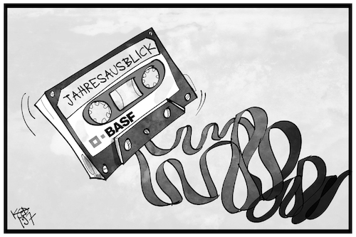 Cartoon: BASF (medium) by Kostas Koufogiorgos tagged karikatur,koufogiorgos,illustration,cartoon,basf,chemie,gewinnwarnung,kassette,bandsalat,jahresausblick,nostalgie,karikatur,koufogiorgos,illustration,cartoon,basf,chemie,gewinnwarnung,kassette,bandsalat,jahresausblick,nostalgie