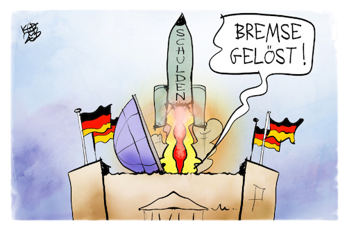 Cartoon: Bremse los (medium) by Kostas Koufogiorgos tagged karikatur,koufogiorgos,bremse,schuldenbremse,bundestag,rakete,start,karikatur,koufogiorgos,bremse,schuldenbremse,bundestag,rakete,start