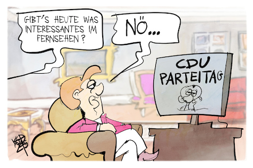 Cartoon: CDU-Parteitag (medium) by Kostas Koufogiorgos tagged karikatur,koufogiorgos,cdu,parteitag,merkel,fernsehen,karikatur,koufogiorgos,cdu,parteitag,merkel,fernsehen