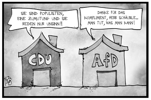 Cartoon: CDU und AfD (medium) by Kostas Koufogiorgos tagged karikatur,koufogiorgos,illustration,cartoon,cdu,afd,partei,schäuble,kritik,haus,politik,karikatur,koufogiorgos,illustration,cartoon,cdu,afd,partei,schäuble,kritik,haus,politik
