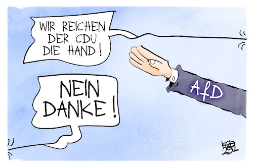 Cartoon: CDU und AfD (medium) by Kostas Koufogiorgos tagged karikatur,koufogiorgos,cdu,afd,hitlergruß,hand,koalition,partei,karikatur,koufogiorgos,cdu,afd,hitlergruß,hand,koalition,partei