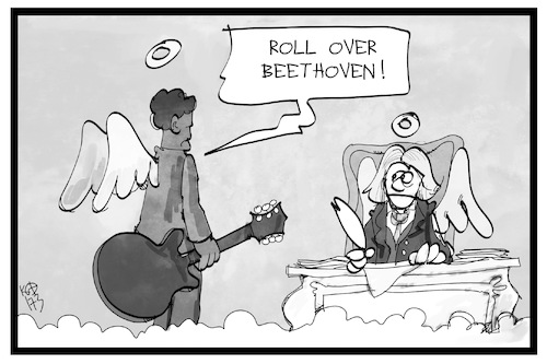 Cartoon: Chuck Berry (medium) by Kostas Koufogiorgos tagged karikatur,koufogiorgos,illustration,chuck,berry,musiker,tod,himmel,paradie,beethoven,engel,kultur,legende,karikatur,koufogiorgos,illustration,chuck,berry,musiker,tod,himmel,paradie,beethoven,engel,kultur,legende