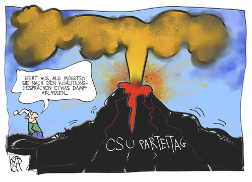 Cartoon: CSU-Parteitag (medium) by Kostas Koufogiorgos tagged cscsu,parteitag,bayern,vulkan,michel,koalitionsverhandlung,karikatur,koufogiorgos,cscsu,parteitag,bayern,vulkan,michel,koalitionsverhandlung,karikatur,koufogiorgos