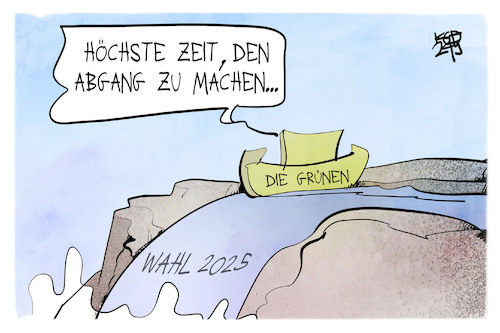 Cartoon: Die Grünen (medium) by Kostas Koufogiorgos tagged karikatur,koufogiorgos,gruene,rücktritt,vorsitz,partei,nouripour,lang,karikatur,koufogiorgos,gruene,rücktritt,vorsitz,partei,nouripour,lang