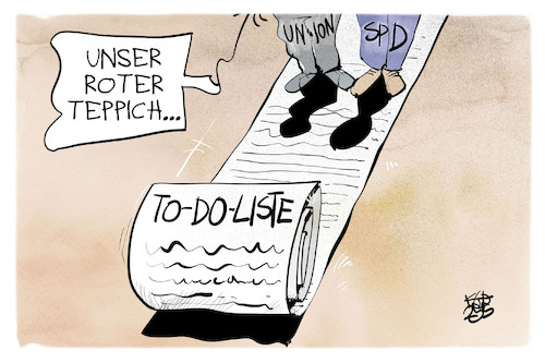 Cartoon: Die neue Regierung startet (medium) by Kostas Koufogiorgos tagged karikatur,koufogiorgos,regierung,to,do,liste,teppich,karikatur,koufogiorgos,regierung,to,do,liste,teppich