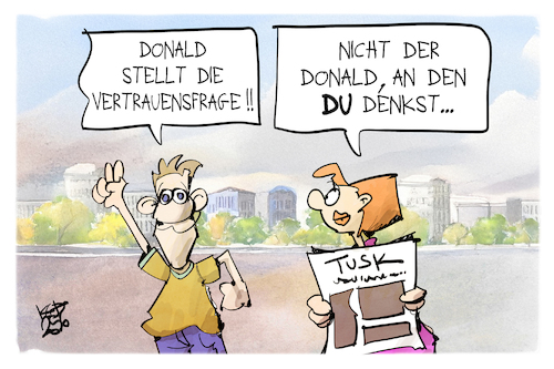 Cartoon: Donald (medium) by Kostas Koufogiorgos tagged karikatur,koufogiorgos,donald,polen,tusk,vertrauensfrage,karikatur,koufogiorgos,donald,polen,tusk,vertrauensfrage