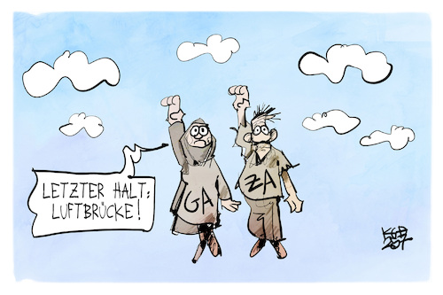 Cartoon: Eine Luftbrücke für Gaza (medium) by Kostas Koufogiorgos tagged karikatur,koufogiorgos,gaza,luftbrücke,luft,hängepartie,karikatur,koufogiorgos,gaza,luftbrücke,luft,hängepartie