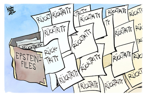 Cartoon: Epstein-Files (medium) by Kostas Koufogiorgos tagged karikatur,koufogiorgos,epstein,files,rücktritt,akten,karikatur,koufogiorgos,epstein,files,rücktritt,akten