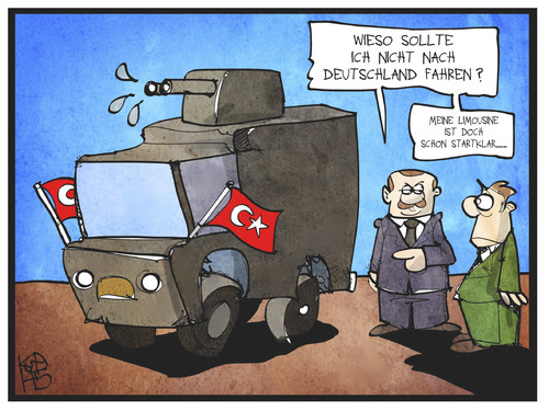 Cartoon: Erdogan in Deutschland (medium) by Kostas Koufogiorgos tagged karikatur,koufogiorgos,illustration,cartoon,erdogan,türkei,wasserwerfer,limousine,wahlkampf,deutschland,demonstration,politik,karikatur,koufogiorgos,illustration,cartoon,erdogan,türkei,wasserwerfer,limousine,wahlkampf,deutschland,demonstration,politik