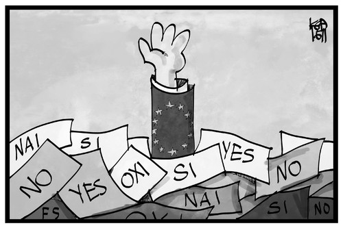 Cartoon: Europa in Not (medium) by Kostas Koufogiorgos tagged karikatur,koufogiorgos,illustration,cartoon,europa,eu,referendum,wahl,abstimmung,ja,nein,entscheidung,bürgerbefragung,untergang,ertrinken,wahlzettel,demokratie,karikatur,koufogiorgos,illustration,cartoon,europa,eu,referendum,wahl,abstimmung,ja,nein,entscheidung,bürgerbefragung,untergang,ertrinken,wahlzettel,demokratie