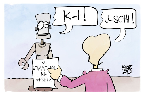 Cartoon: Europäischer AI-Act (medium) by Kostas Koufogiorgos tagged karikatur,koufogiorgos,eu,uschi,ki,technik,roboter,karikatur,koufogiorgos,eu,uschi,ki,technik,roboter