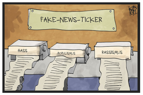 Cartoon: Fake-News (medium) by Kostas Koufogiorgos tagged karikatur,koufogiorgos,illustration,cartoon,fake,news,nachrichten,hass,hetze,populismus,rassismus,ticker,karikatur,koufogiorgos,illustration,cartoon,fake,news,nachrichten,hass,hetze,populismus,rassismus,ticker
