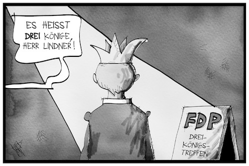 Cartoon: FDP-Dreikönigstreffen (medium) by Kostas Koufogiorgos tagged karikatur,koufogiorgos,illustration,cartoon,fdp,lindner,dreikönigstreffen,stuttgart,liberale,partei,karikatur,koufogiorgos,illustration,cartoon,fdp,lindner,dreikönigstreffen,stuttgart,liberale,partei