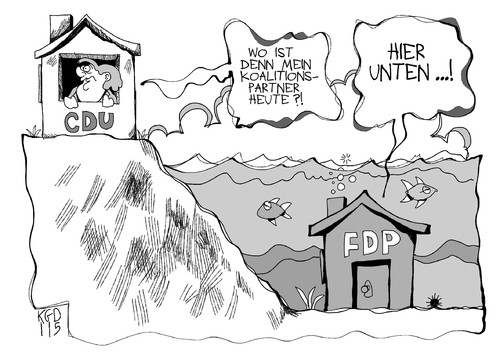 Cartoon: FDP (medium) by Kostas Koufogiorgos tagged fdp,regierung,cdu,koalition,partner,umfrage,merkel,umfragetief,partei,parteitag,personal,rösler,westerwelle
